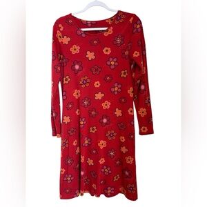 Gudrun Sjoden Aria Dress Women’s S Red Colorful Floral Long Sleeve Pockets Modal